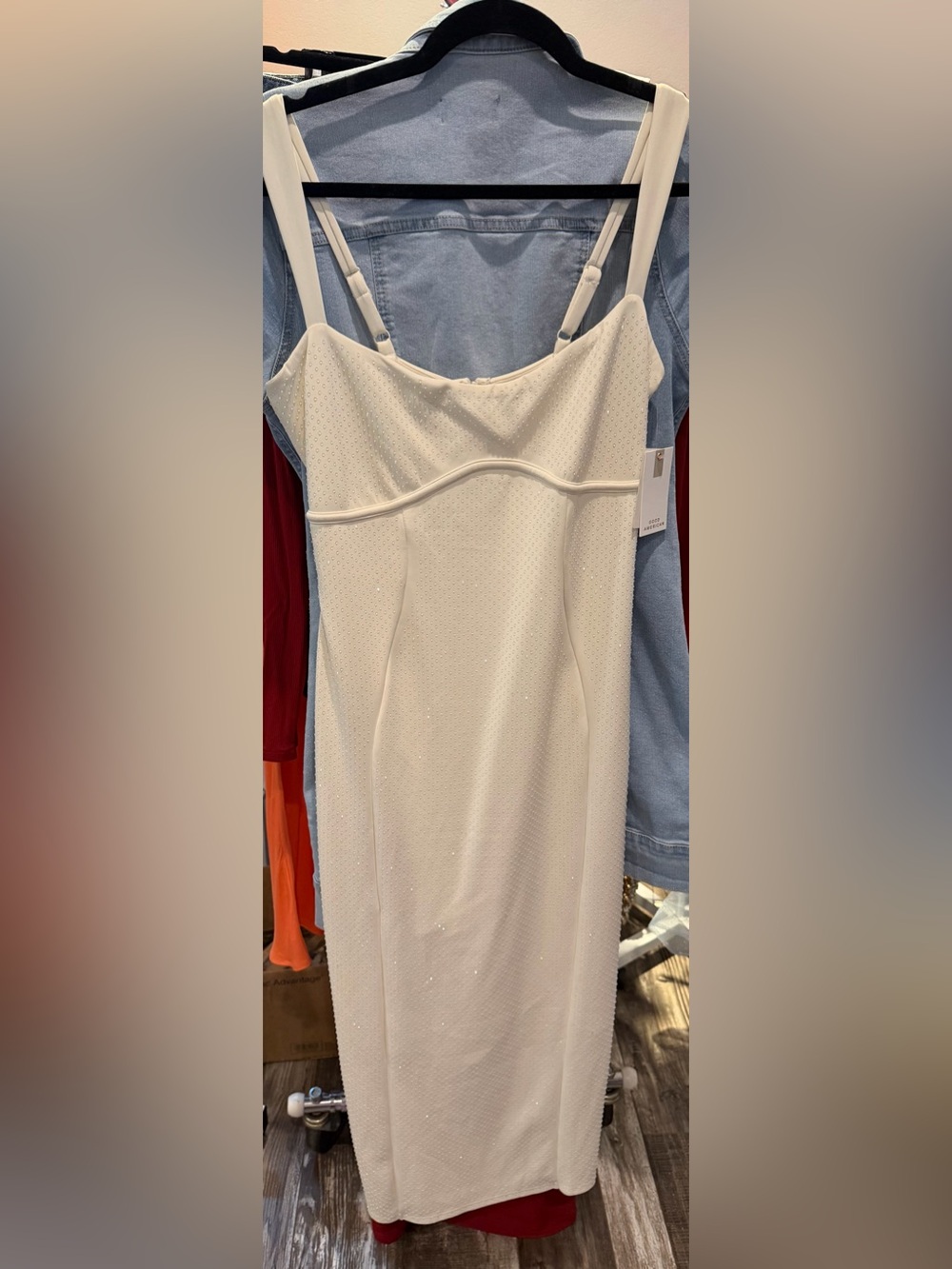 Good American Cream Slim Embellished Midi Dress